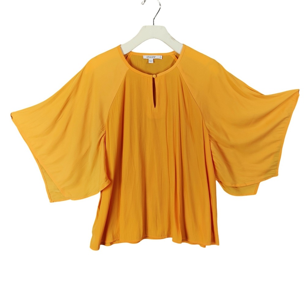 Chicos Womens Drape Kimono Butterfly Sleeve Blouse 2 L Orange Sophisticated Top